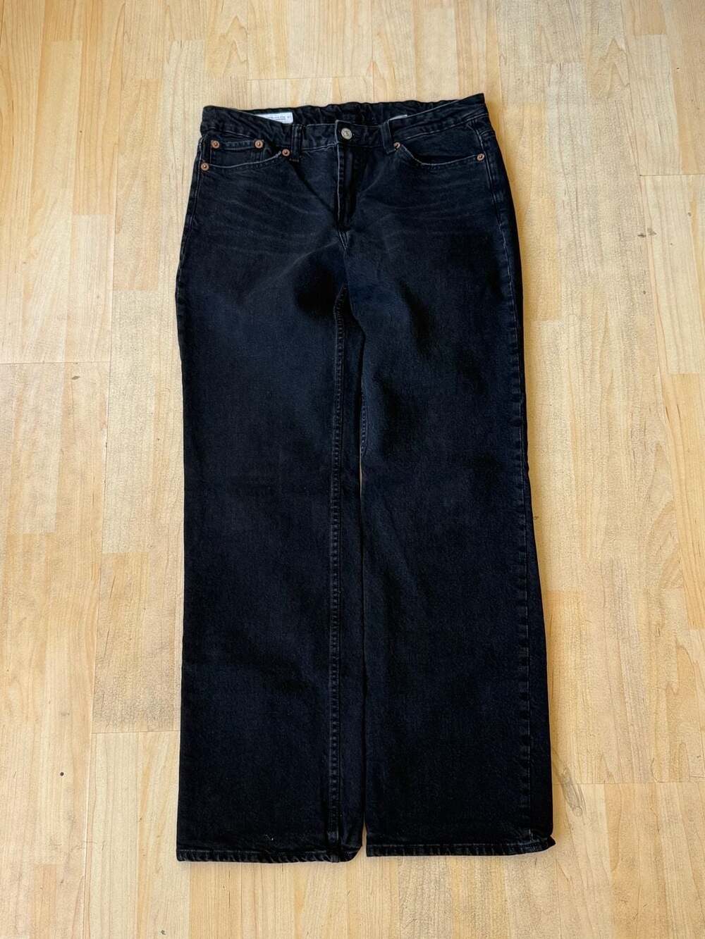 Zara Black Denim Relaxed Straight Leg Jeans Size EUR 42 USA 10